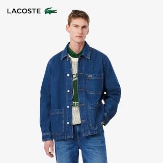 【LACOSTE】男裝-大輪廓棉質牛仔襯衫式長袖夾克(藍色)