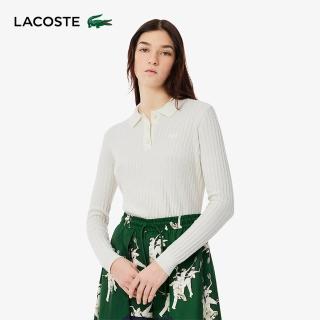 【LACOSTE】女裝-常規版型寬羅紋針織長袖Polo衫(白色)