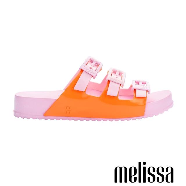 【Melissa】三排扣飾撞色拖鞋(粉色)