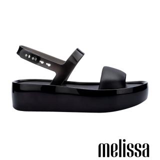 【Melissa】拼接透明寬頻厚底涼鞋(黑色)
