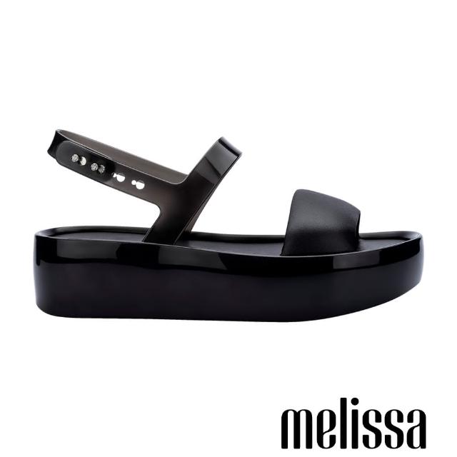 【Melissa】拼接透明寬帶厚底涼鞋(黑色)