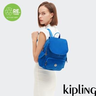 【KIPLING官方旗艦館】『猴子包』緞藍色拉鍊掀蓋後揹包-CITY PACK S