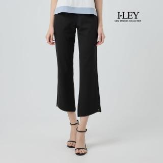 【ILEY 伊蕾】褲腳蕾絲棉質九分小直筒褲(黑；M-3L；1252336402)