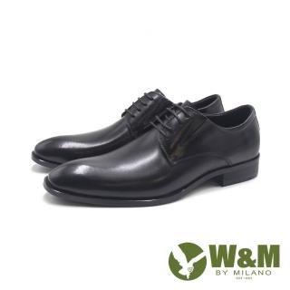 【W&M】男 真皮尖頭綁帶俐落剪裁皮鞋 男鞋(黑色)