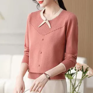 【Alishia】氣質親膚撞色新款針織上衣 M-2XL(米色 / 綠色 / 粉色 / 藍色)