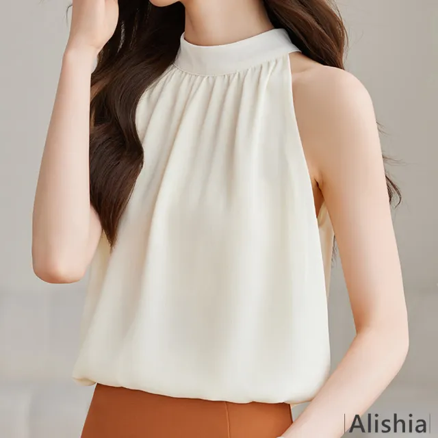 【Alishia】法式時尚削肩無袖上衣 M-2XL(杏色)