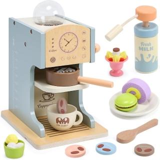 【CuteStone】木製美式研磨咖啡機廚房切切樂套裝玩具組(咖啡機玩具 兒童玩具)