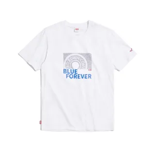 【EDWIN】男裝 立釦印花短袖T恤(白色)