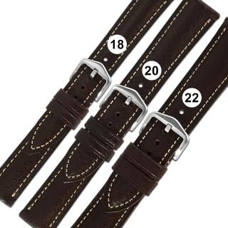 【Watchband】18.20.22mm / 各品牌通用 細緻柔軟 百搭款 白線 牛皮錶帶(深咖啡色)