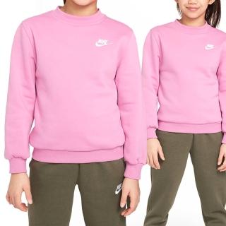 【NIKE 耐吉】Club FLC Crew LS LBR 大童 粉色 運動 磨毛 上衣 圓領 長袖 FD3006-646