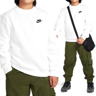 【NIKE 耐吉】Club FLC Crew LS LBR 大童 白色 運動 磨毛 上衣 圓領 長袖 FD3006-100