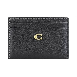【COACH】COACH金屬標誌性LOGO卵石紋設計牛皮4卡開口式卡夾(黑)