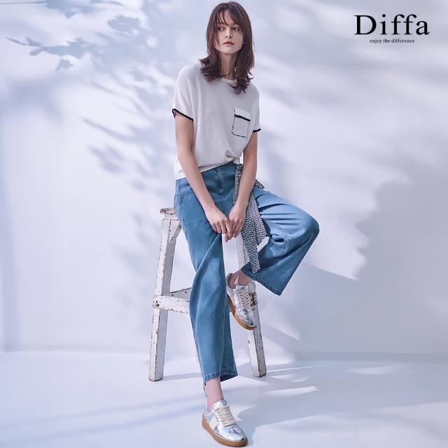 【Diffa】質感刷色牛仔長寬褲-女(丹寧)