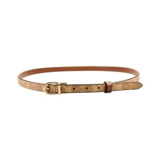 【COACH】C LOGO PVC金屬字牌針扣細版女用皮帶(卡其)