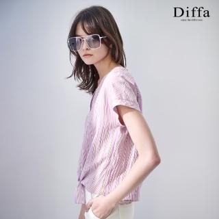 【Diffa】粉白條連袖設計上衣-女