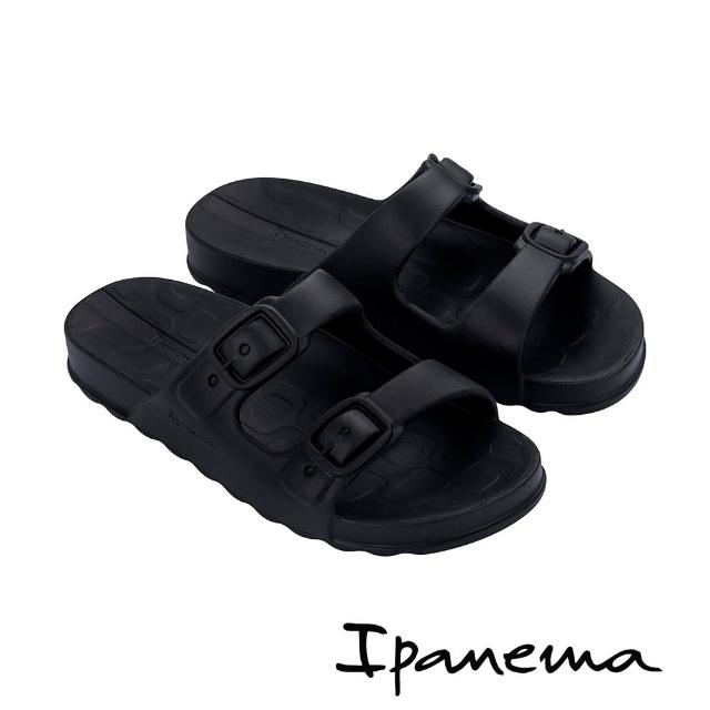 【IPANEMA】雙釦帶造型平底拖鞋(黑色)