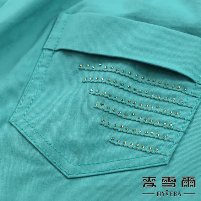 【MYVEGA 麥雪爾】高含棉五彩水鑽後口袋五分褲-藍(錐形褲/)