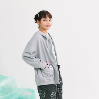 【Dailo】水豚君口袋衛衣連帽長袖外套(藍 卡 灰)