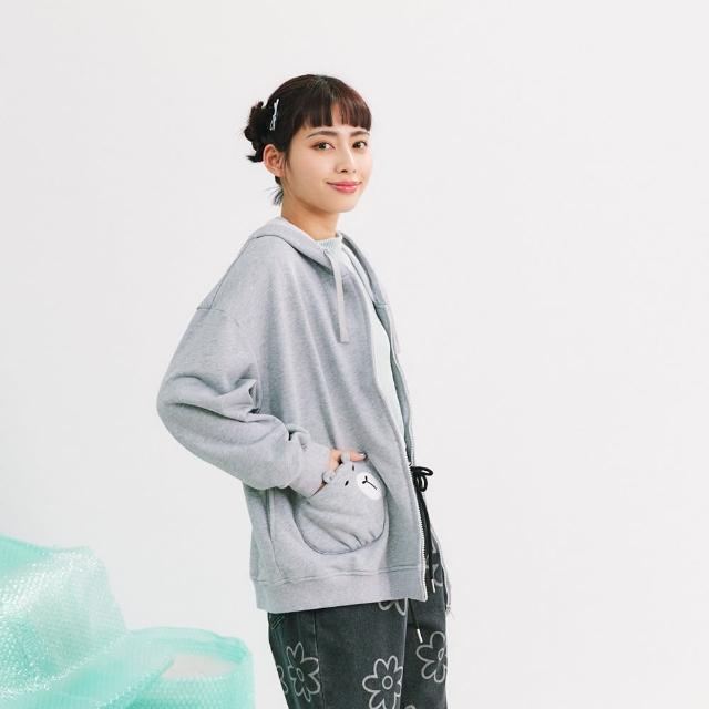 【Dailo】水豚君口袋衛衣連帽長袖外套(藍 卡 灰)