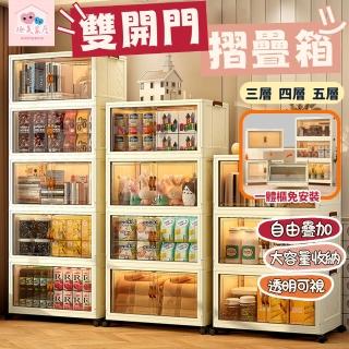 【極美家居】雙開門摺疊櫃 三層(收納櫃 折疊收納箱 整理箱 置物櫃 折疊收納櫃 收納櫃附輪 摺疊收納箱)