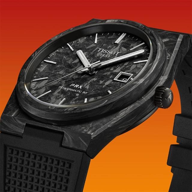 【TISSOT 天梭】官方授權 PRX T137.907.97.201.00 CARBON鍛造碳錶殼自動機械錶 40mm(T1379079720100)