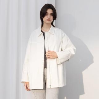 【MASTINA】斜紋幾何剪裁OVERSIZE長袖外套(白 卡/魅力商品)