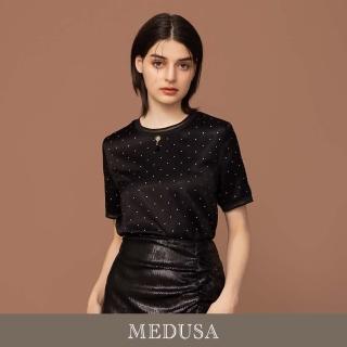 【MEDUSA 曼度莎】現貨-醋酸緞面點點水鑽上衣（M-2L）｜女上衣 短袖上衣 氣質上衣(601-30401)
