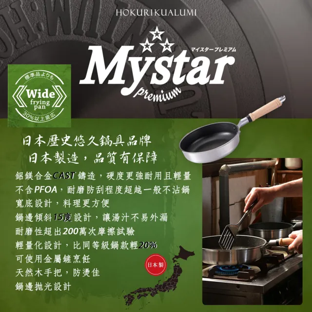 【hokua 北陸鍋具】日本製Mystar輕量級不沾黑金鋼平底鍋20cm(可用金屬鍋鏟烹飪)