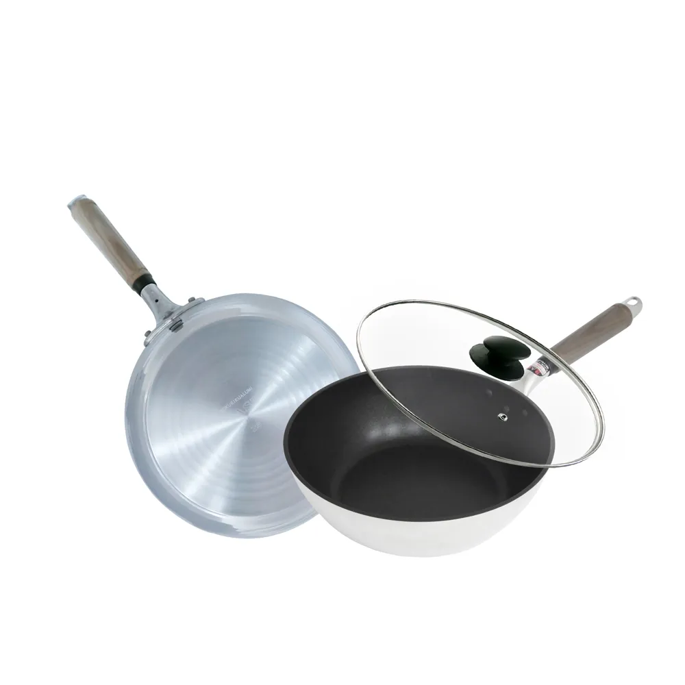 【hokua 北陸鍋具】日本製SenLenFan洗鍊粉絲版輕量不沾深型平底鍋24cm含蓋(可用金屬鏟)