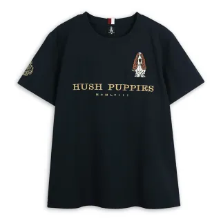 【Hush Puppies】男裝 T恤 素色經典品牌立體英文刺繡狗寬鬆版T恤(丈青 / 53111904)