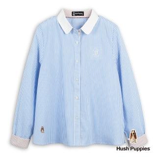 【Hush Puppies】女裝 襯衫 知性HP58直條紋刺繡小狗襯衫(淺藍 / 53212107)