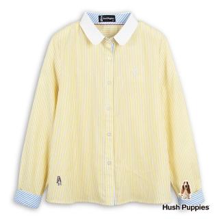 【Hush Puppies】女裝 襯衫 知性HP58直條紋刺繡小狗襯衫(淺黃 / 53212107)