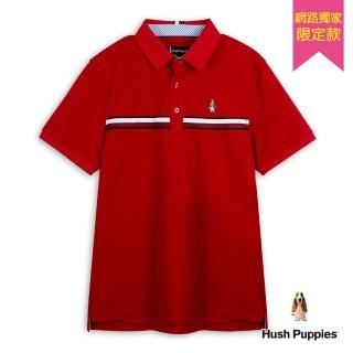【Hush Puppies】男裝 POLO衫 經典拼接織帶刺繡小狗POLO衫(紅色 / 53101901)