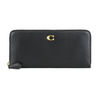 【COACH】COACH簡約簍空C字LOGO滑面外觀造型設計牛皮8卡拉鏈長夾(黑)