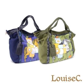 【LouiseC.】真皮 Tree House 真牛皮+輕盈尼龍印花中型手提斜揹包-4色(真皮包包 YS98233)