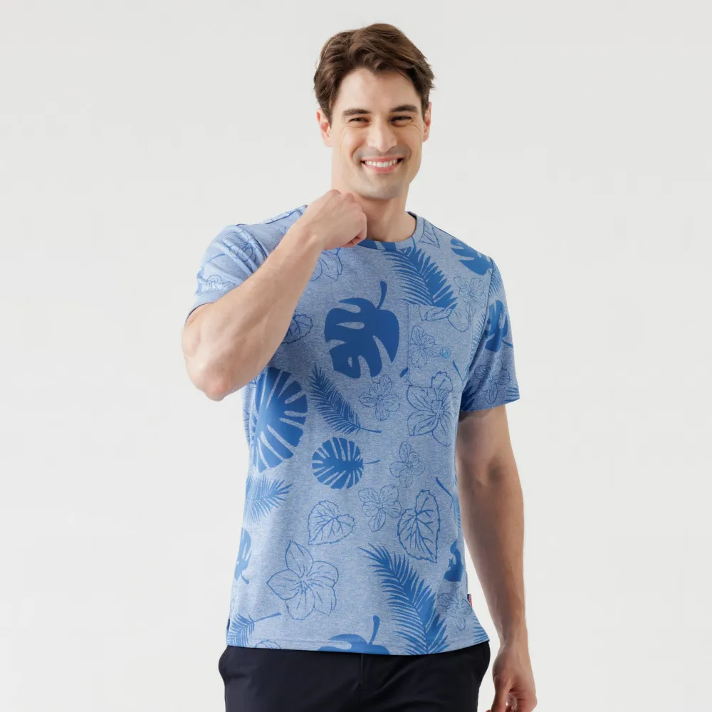 【Hilltop 山頂鳥】Polygiene抗UV吸濕快乾熱帶雨林緹花T恤 男款 淺藍｜PS04XMH0ECEZ