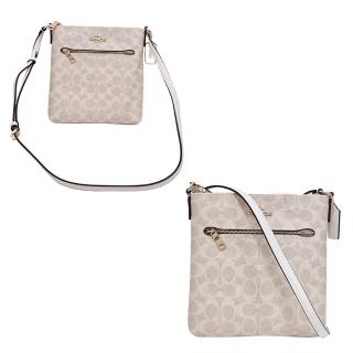 【COACH】Rowan File LOGO斜揹包 迷你扁包(新色奶油咖拼白/贈原廠防塵袋紙袋母親節送禮)