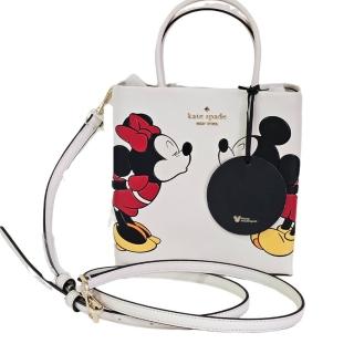 【KATE SPADE】KS X Disney 聯名限量款迷你托特包斜背手提兩用包(米奇米妮白色/母親節送禮)