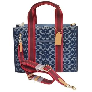 【COACH】新款 SMITH經典Logo丹寧布托特包手提袋 大款(單寧藍/贈原廠防塵袋紙袋)