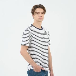 【GIORDANO 佐丹奴】男裝條紋短袖上衣 Blue Classics系列(70 皎白X新海軍藍)