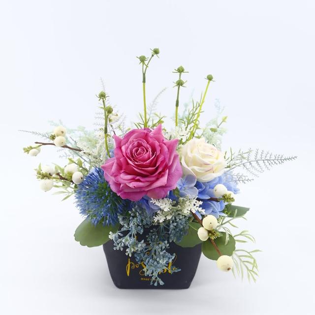 【HUGO DECO 榆果傢飾】紫玫瑰璀璨香氛紙袋花禮(擬真植物/人造盆栽/綠化/佈置/禮物)