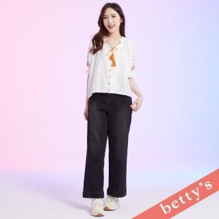【betty’s 貝蒂思】水洗反摺彈性直筒牛仔褲(黑色)