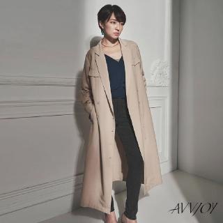 【AVVJOY 艾薇卓爾】簡約雙排扣氣質風衣(上衣 外套 大衣 風衣 韓版風 長款風 防曬風衣 長款風衣 KC0005CW)