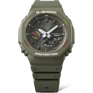 【CASIO 卡西歐】G-SHOCK G-SHOCK 狂歡玩樂俏皮風格八角雙顯休閒太陽能電力藍牙錶-黑面X綠(GA-B2100FC-3A)