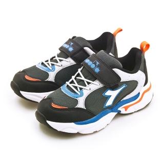 【DIADORA】中童 迪亞多那 19cm-23cm 輕量寬楦避震慢跑鞋 經典潮流系列(黑藍灰 11129)