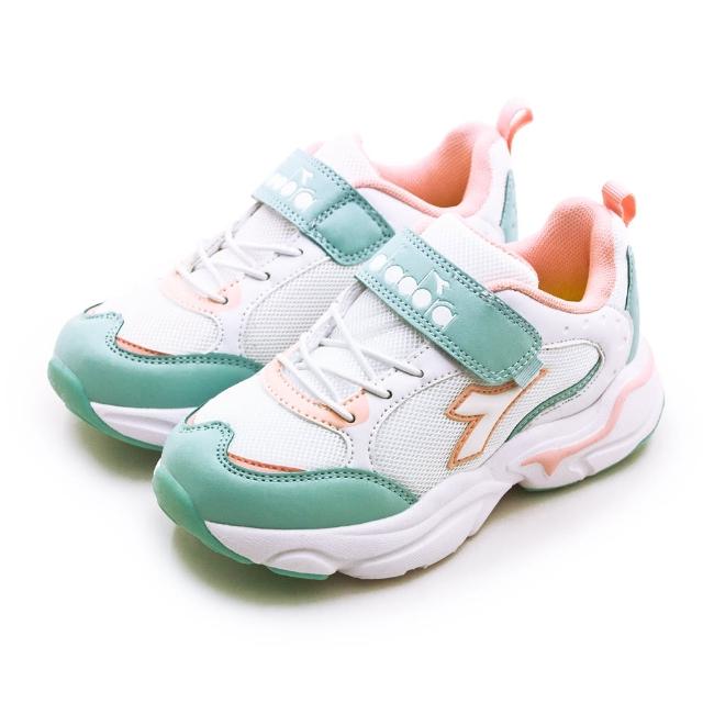 【DIADORA】中童 迪亞多那 19cm-23cm 輕量寬楦避震慢跑鞋 經典潮流系列(白綠 11130)