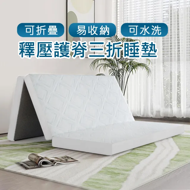 【舒福家居】三折高分子空氣纖維樂活床墊 3D高彈力 可水洗超透氣(雙人-8公分摺疊床墊)