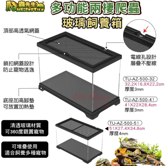 【爬蟲先生】玻璃爬蟲缸飼養箱 45×45×30高cm/採用清透玻璃材質/雙門滑軌(頂部高透氣網蓋4530)