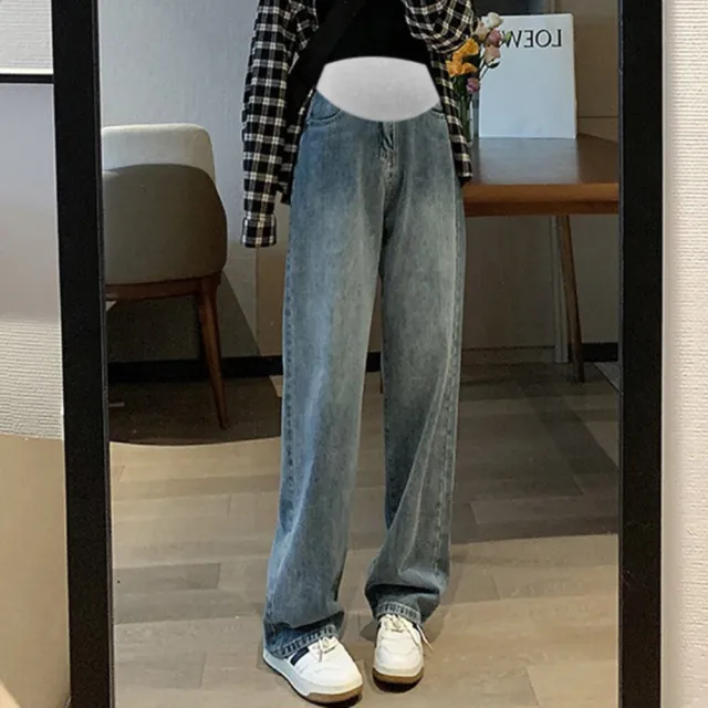 【漂亮小媽咪】春秋 直筒 拖地褲 孕婦牛仔褲 高腰 托腹 長褲(孕婦褲、托腹褲、直筒)