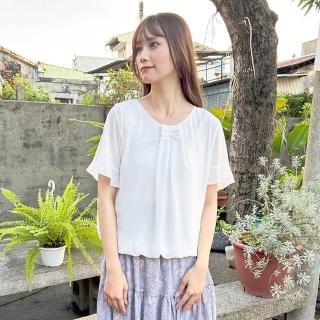 【Hana Mokuba】花木馬日系女裝蝴蝶結領口蛋糕袖雪紡上衣(造型上衣)